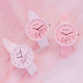 Set: Cartoon Printed Silicone Strap Watch + Beaded Bracelet