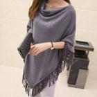Fringed Cowl Neck Knit Top