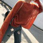 Plain Knit Pullover Tangerine & Gray - One Size