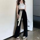 High Waist Wide Leg Sweatpants / Short-sleeve Button-up Crop Top
