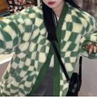 Checkerboard Cardigan Checkerboard - Green - One Size