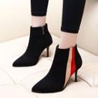 Striped Pointed High Heel Ankle Boots