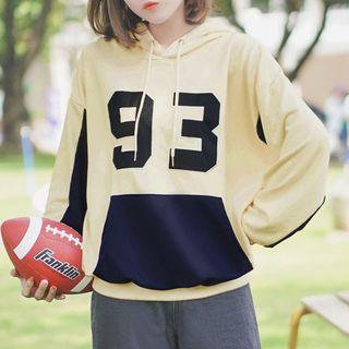 Number Print Hoodie Beige - One Size