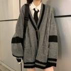 Cable-knit Cardigan / Plain Shirt With Necktie / Pleated Skirt