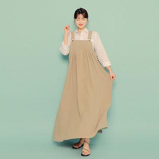 Pintuck-trim Long Suspender Dress