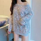 Fringed Sequined Long-sleeve Top