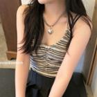 Striped Camisole Top Stripes - Black & Gray & Beige - One Size