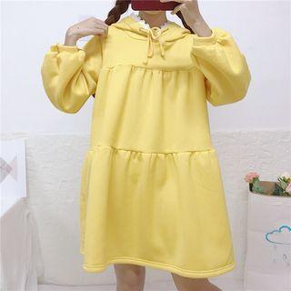 Puff-sleeve Lace Trim Hooded A-line Dress
