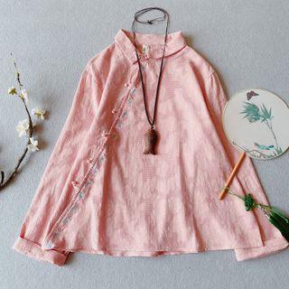 Floral Embroidered Frog-buttoned Shirt