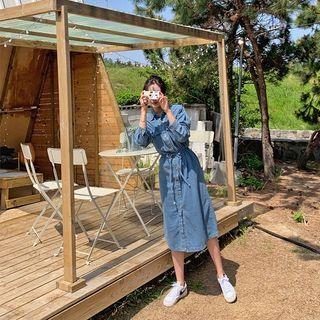Drawcord Denim Long Shirtdress
