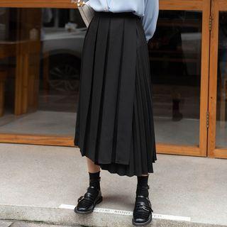 Pleated Asymmetric A-line Midi Skirt