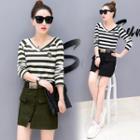 Set: Long-sleeve Striped T-shirt + Mini A-line Skirt