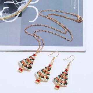 Set: Christmas Tree Necklace + Earring As Shown In Figure - One Size