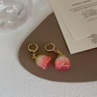 Flower Resin Alloy Dangle Earring 1 Pair - Gold & Pink & Green - One Size