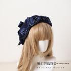 Bow-accent Beret Hat Dark Blue - One Size