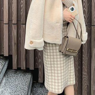 Plaid Knit Midi Straight-fit Skirt