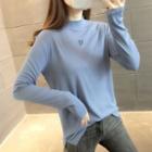 Long-sleeve Lettering Print Mock-neck Knit Top