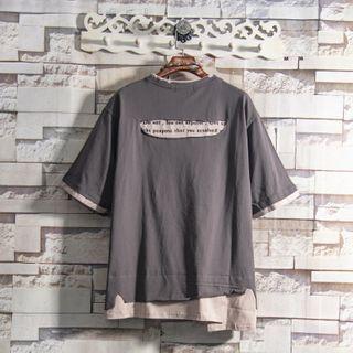 Mock Two-piece Lettering Applique T-shirt
