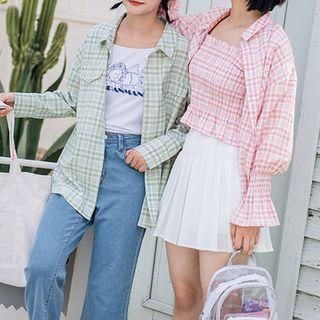 Tie-strap Check Bandeau Top / Checked Shirt