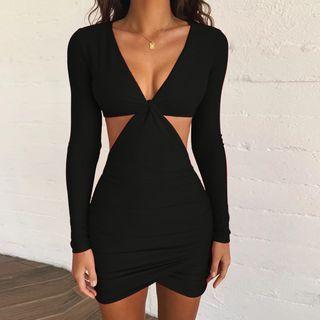 Long-sleeve Cut-out Mini Bodycon Dress