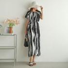 Tie-back Printed Maxi Dress With Sash