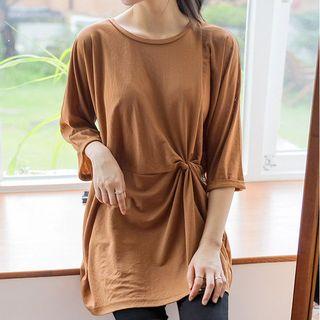 Knot-front Roll-up Sleeve T-shirt