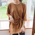 Knot-front Roll-up Sleeve T-shirt