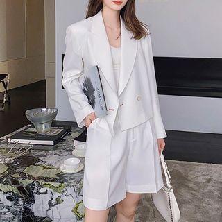 Set: Plain Double-breasted Blazer + Shorts
