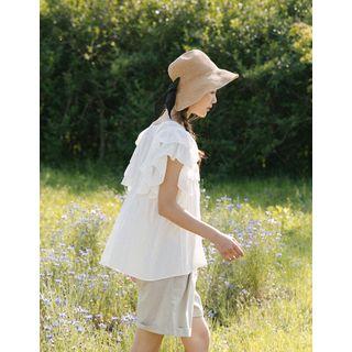 Frill-shoulder Cotton Blouse