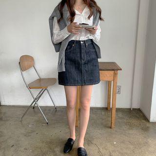 Stitched A-line Mini Denim Skirt