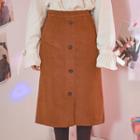 Button-front Corduroy Midi Skirt