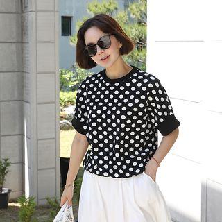 Round-neck Dotted Top Black - One Size