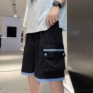 Mock Two Piece Zip Pocket Wide Leg Shorts