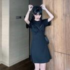 Mock Two-piece Short-sleeve Cutout Back Dress Black - One Size