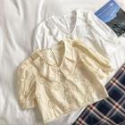 Eyelet-lace Peter-pan Collar Short-sleeve Top
