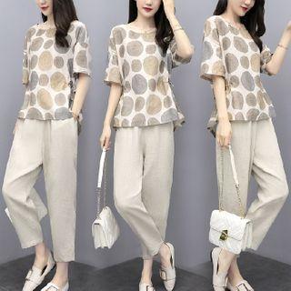 Set: Short Sleeve Printed Top + Harem Pants