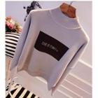 Letter Mock-neck Knit Top