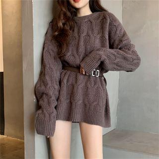 Oversized Plain Cable Knit Sweater