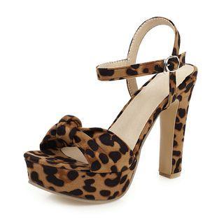 Platform Block Heel Leopard Print Ankle Strap Sandals