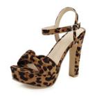 Platform Block Heel Leopard Print Ankle Strap Sandals