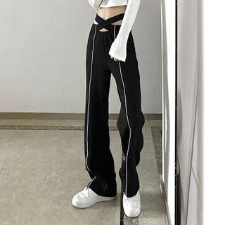 Crisscross Contrast Trim Straight-leg Pants