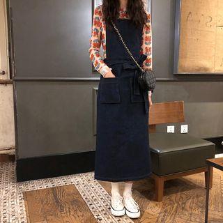 Long-sleeve Floral Top / Midi Denim Jumper Dress