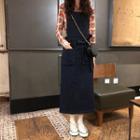 Long-sleeve Floral Top / Midi Denim Jumper Dress
