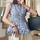 Sleeveless Floral Ruched Blouse As Figure - One Size