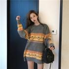 Patterned Loose-fit Sweater Gray - One Size
