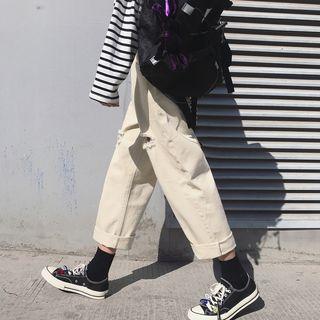 Straight Fit Ripped Pants