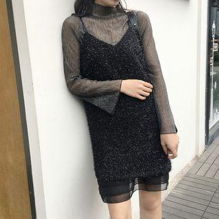 Set: Sheer Top + V-neck Slipdress