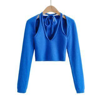 Cropped Open Front Cardigan / Halter Top / Set