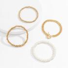 Set Of 4: Faux Pearl / Alloy Bracelet (various Designs) 3074 - Set Of 4 - Gold - One Size