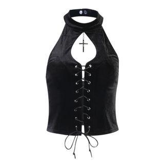 Halter-neck Cross Charm Lace-up Top